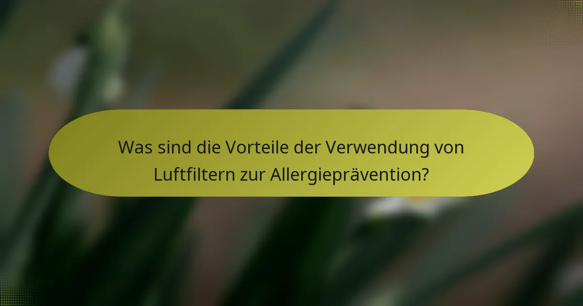 Was sind die Vorteile der Verwendung von Luftfiltern zur Allergieprävention?